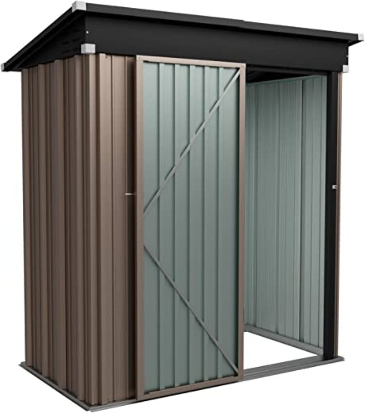 COSTWAY Gartenhaus Aus Metall – Geräteschuppen 235x174x197 Cm Mit Pultdach & Dreifachtüren