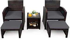 COSTWAY 5er Set Rattan Set Möbel, Balkonset Gartenmöbel inkl. Rattentisch und Stühle, Polyratten Lounge Set mit Sitzkissen und Ottomane, Terrasse…