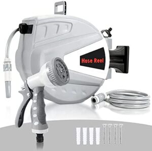 Ansobea Schlauchtrommel Wasser 30+2m mit Wandhalterung/Handbrause/Montagematerial, Aufroll-Automatik Schlauchbox, gartenschlauch trommel…